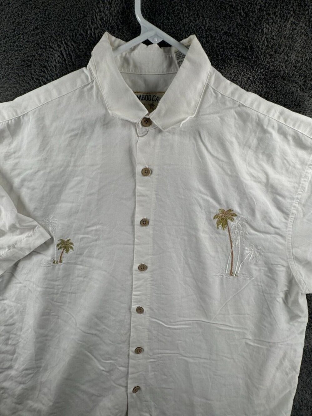 Bamboo Cay Men Short Sleeve Button Up Shirt White Large Rayon Blend Palm Trees